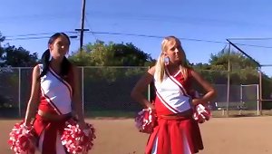 Two Naughty Cheerleaders In Pigtails Fuck The Coach