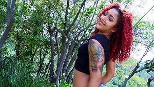 A Hot Ebony Babe With Red Hair Gets Slammed By A White Guy
