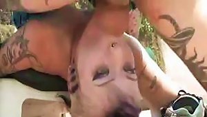 Tattooed Punk Bitch Gives A Great Header To Her Buddy Alfresco