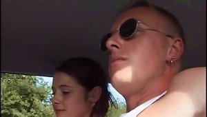 Sexy Chick Karina Sucks Her Man Outdoors Then Gets Fucked In The Car