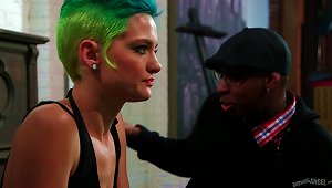 A Crazy White Girl With Green Hair Rides A Hung Black Guy