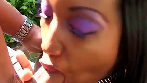 Angel Eyes Gets Her Ebony Cunt Banged After Sucking A Dick Outdoors