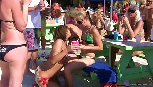 Sweet Babes Show Their Natural Tits In A Public Place
