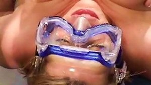 Sexy Young Blonde Wears Goggles For Her Messy