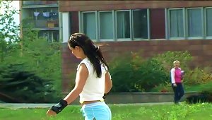 Roller Skating Teen Babe With A Great Ass Masturbating Outdoors
